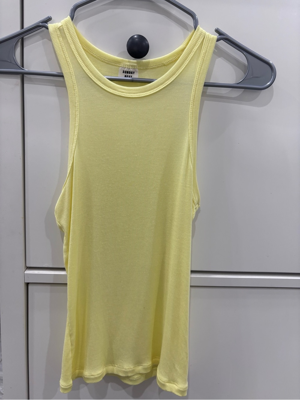 SUNDAY BEST Pale Yellow Ribbed Crewneck Tee - Picture 2 of 2